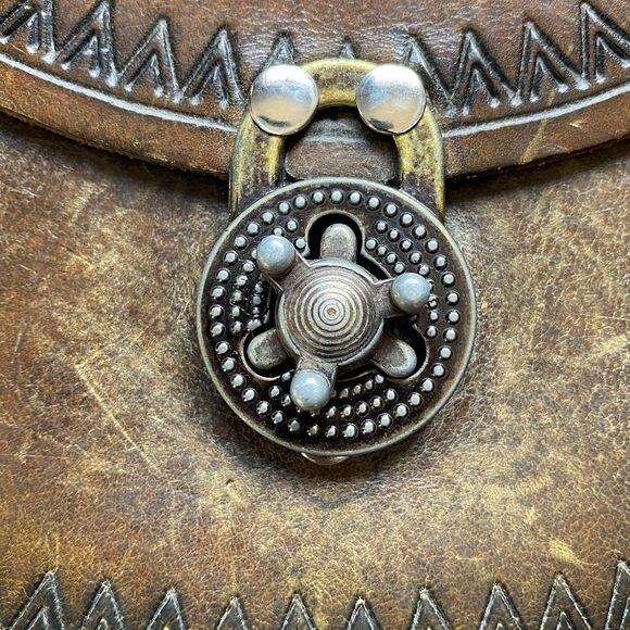 Vintage 70’s Stamped Tooled Leather Shoulder Bag Purse. Eye Of Horus. Bohemian. - Picture 12 of 16